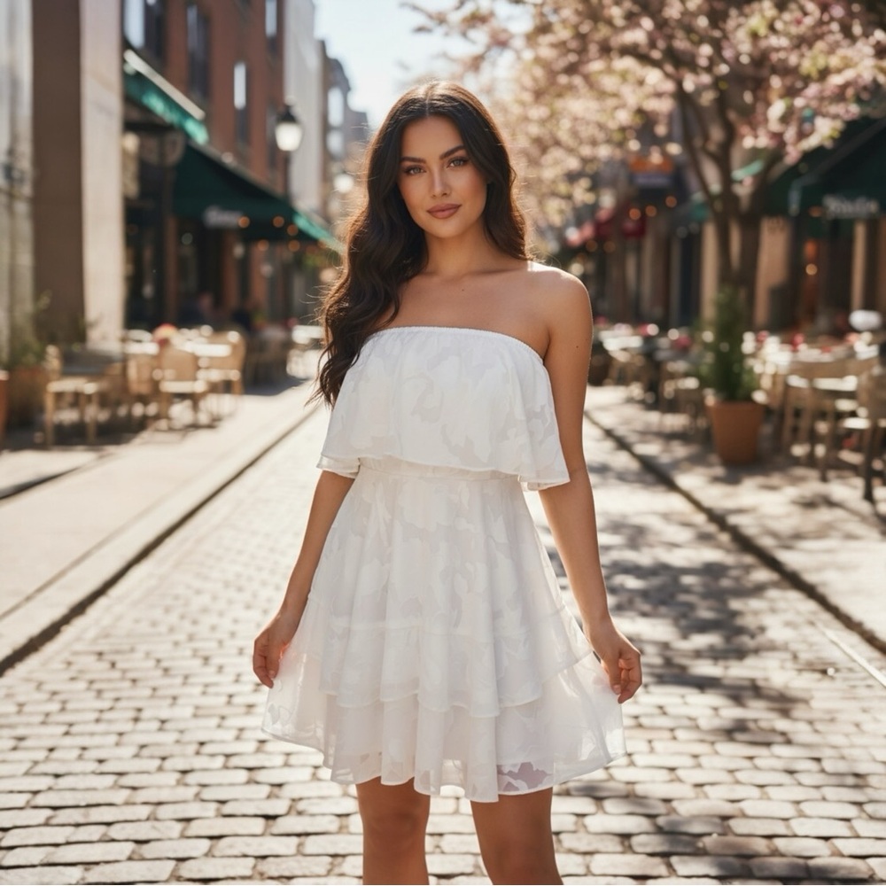 Lulus White Strapless Ruffle Layered Dress Size XS